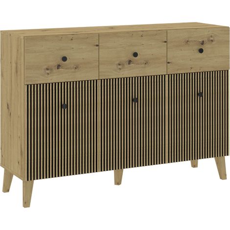 BUFFET BAS BERLIN 3 portes - 3 Tiroirs - 135 cm Chêne (1/5)