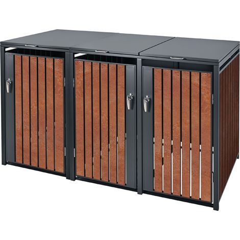 ML-Design Copribidoni per 3 Bidoni di Spazzatura 240L 200x80x116,3 cm Antracite Effetto Ruggine in Acciaio Box per Rifiuti Copribidone 3 Porte per Pattumiera da Esterno Capanno da Giardino