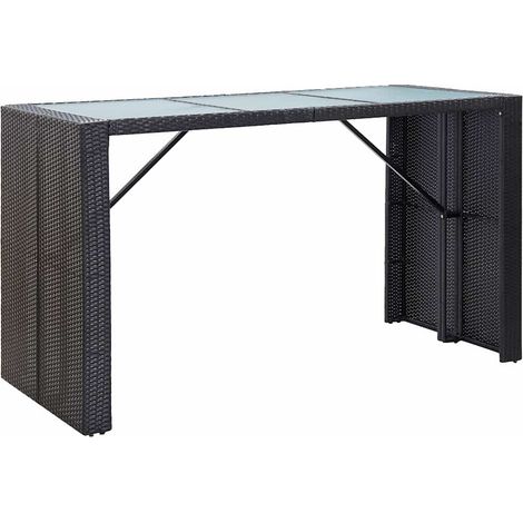 Set de 1 Table et 6 Tabourets de bar de jardin, Ensemble Table et Chaises et coussins Résine tressée Noir OIB2826E (1/5)