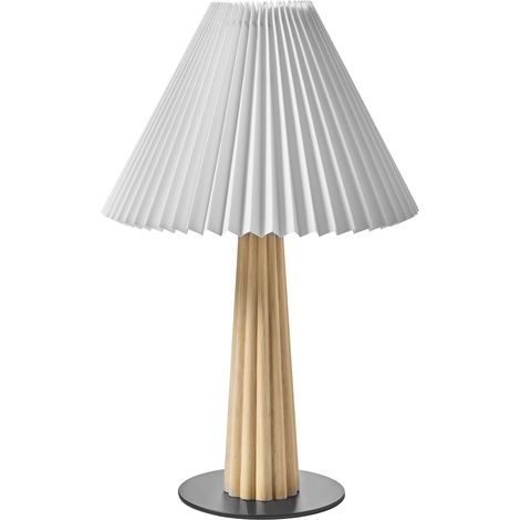 Lampada da tavolo con paralume in tessuto e base in legno di gomma bianco naturale Aligide