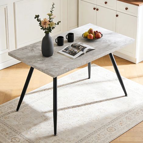 AINPECCA Dining Table Grey Marbled Effect Dining Room Table MDF top Kitchen Dinner Desk with Metal legs Breakfast Dinner Table Home Office Furniture (4Pers 120cm Length)