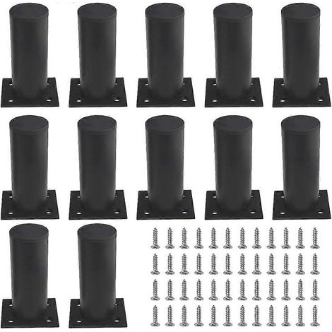 Ensemble de 8 pieds de meuble réglables, pieds de table ronds en métal noir épais, hauteur 10 cm, support pour pieds de canapé, 16 (1/5)