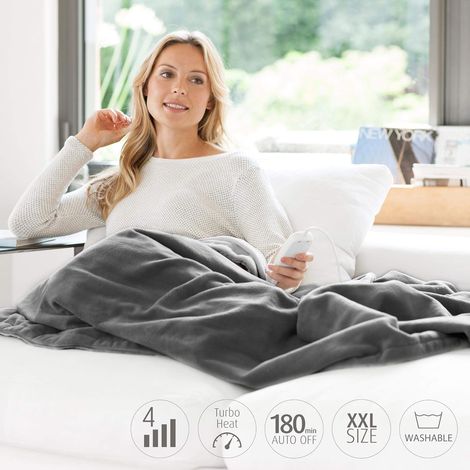 Couverture chauffante en peluche XXL, lavable, couverture en peluche avec arrêt automatique, 4 niveaux de température, 200 x 150 cm, design réversible 2 couleurs, gris/gris foncé (1/5)