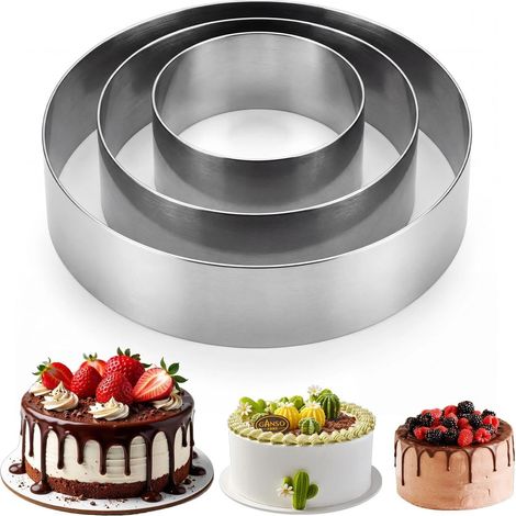 3 Pièces Cercle à Pâtisserie, Acier Inoxydable, Diamètre 10/15/20 cm, Empilable, Pour Gâteau Mousse (1/5)
