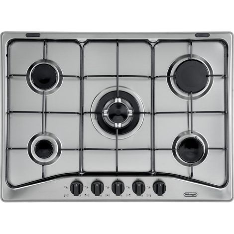 De Longhi YAF57ASV Einbau-Gaskochfeld, 5 Brenner, Schwarz/Silber
