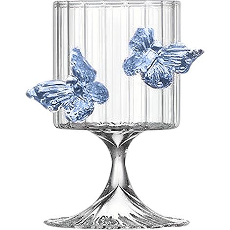 Verre à pied tulipe en verre borosilicate bleu rayé haute qualité pour boissons froides champagne et jus élégant design papillon (1/5)