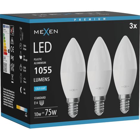 Mexen Nova 3x ampoule LED E14, C37, 10W, Froid - 6500K, 1055 lm - L102-E14-1065-01x03 (1/3)