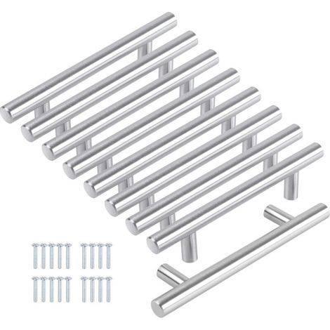 Set of 8 kitchen cabinet handles, 128mm – Brushed nickel stainless steel – 128mm center-to-center distance – 200mm length – 32mm width (1/5)