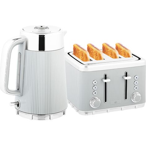 Electric Stainless Steel Kettle and Toaster Set, 3000W 1.7L UK Strix rmostat Fast Boil Kettle w/ Limescale Filter, Cool Touch Body, 4 Slice Toaster with 7 Browning Levels, Taupe (1/5)