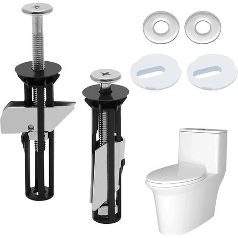Kit de charnières universelles pour abattant WC en acier inoxydable, vis longues et fixation réglable, pièces de rechange pour siège de toilettes, installation facile, noir (1/5)
