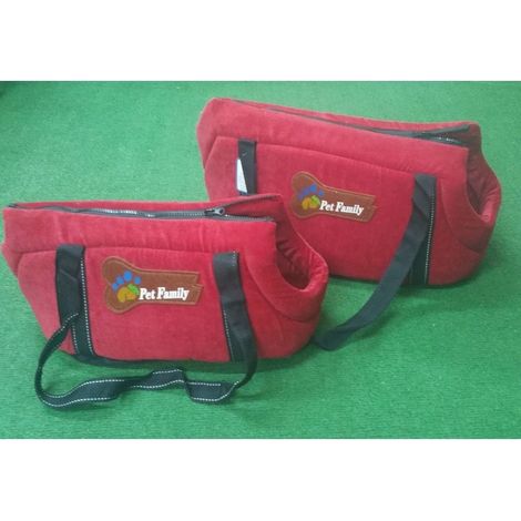 TRADE SHOP - Set 2 Pz. Rosso Borse Travel Vellutino Trasportino Cane Gatto Crescita S M 38x22x22 - 44x27x26 Pet Family - (1/2)