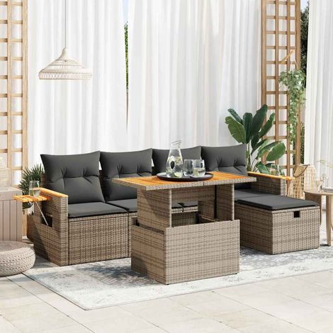 Set de muebles de jardín 6 pzas y cojines ratán sintético gris vidaXL (1/5)
