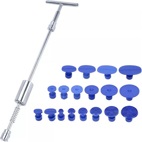 19 pièces Kit de débosselage sans peinture, marteau à inertie, languettes de colle et extracteurs, pour bosses sur carrosserie métallique (1/5)