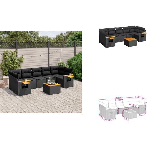 Salon de jardin 8 pcs avec coussins noir résine tressée - Salon De Jardin - Canapé Extérieur - Meuble De Jardin - Set Salon - Résine Tressée