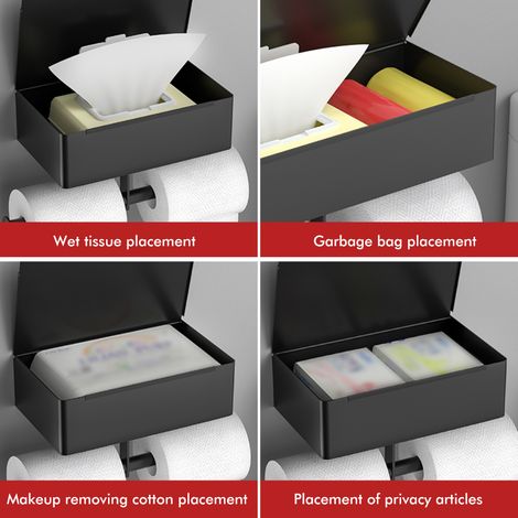 Porte-papier toilette en forme de C avec distributeur de lingettes humides, boîte et support multifonctionnels en acier inoxydable, porte-rouleau de papier toilette vertical à double poteau, en forme (1/5)