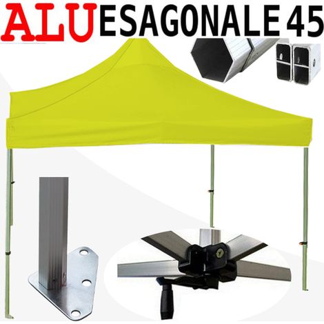 Gazebo 3x3 m giallo SENZA laterali pieghevole alluminio piantone esagonale 45mm portatile estendibile richiudibile estensibile acciaio per fiere eventi stand chiosco tenda tendone mercato mercatino (1/5)