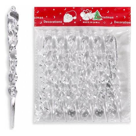 Lot de 12 glaçons de Noël – Acrylique transparent – 13 cm – Suspensions – Aspect verre – Sapin (1/5)