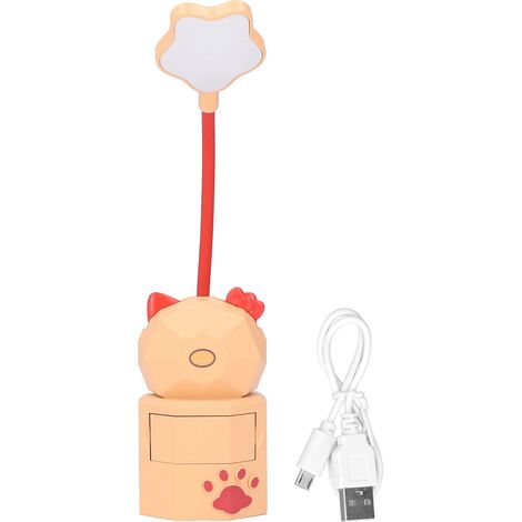 Lampe de bureau LED avec boîte de rangement, jaune, chargement USB, lumière chaude, protection des yeux, design mignon. (1/5)