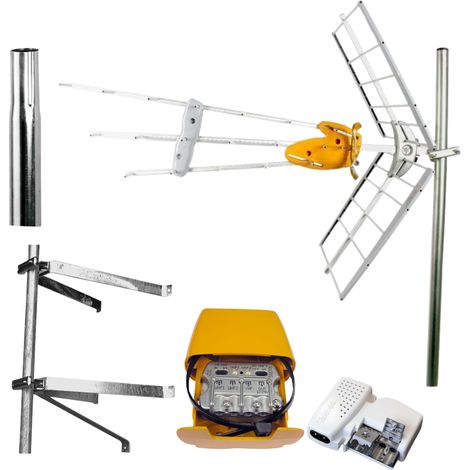 PACK TELEVES Antenne rateau + Kit Alimentation + Amplificateur de mat + Fixation murale en U + Mat 1m