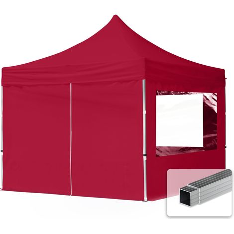 3x3 m Faltpavillon, ECONOMY Alu 32mm, Seitenteile mit Panoramafenster, rot