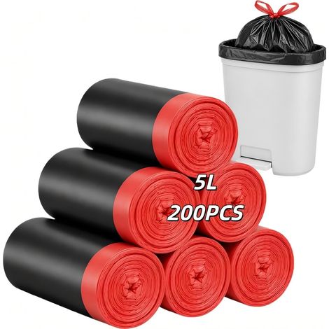 200 Sac Poubelle avec Liens Coulissants 5l 5 Rouleaux 45x50cm (1/5)
