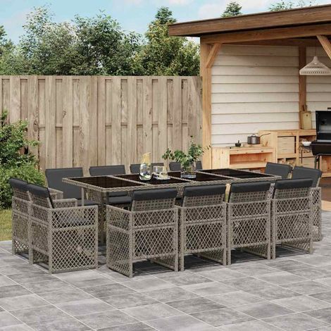 13-tlg. Garten-Essgruppe mit Kissen Grau Poly Rattan (1/5)