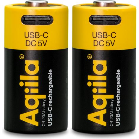 Aqiila - USB-C Rechargeable Battery - Size CR123A - 750 mAh - 2-pack
