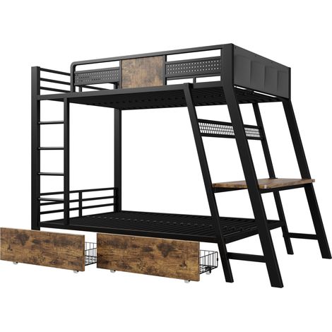 Letto a soppalco in metallo 90x200 cm con scrivania gaming, LED e ripiano, nero (1/5)