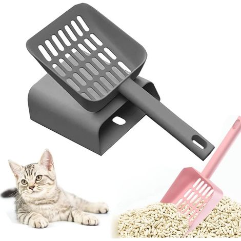Cat Litter Shovel with Holder ABS Plastic Pet Cleaning Sifting Scooper Comfortable Handle High Quality Litter Shovel (Dark Gray) (1/5)