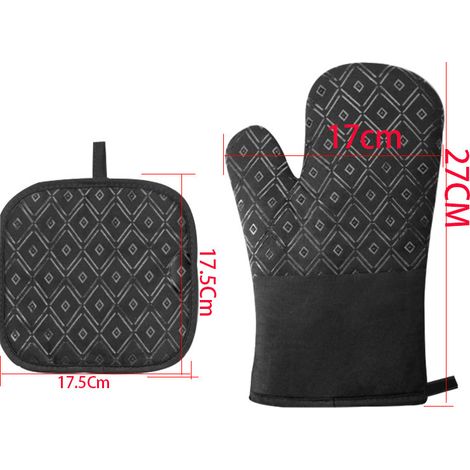 Ofenhandschuhe, 2 rutschfeste Küchenhandschuhe und 2 einzelne Tischsets, Silikon-Ofenhandschuhe mit rutschfestem Design zum Kochen, Gebäck