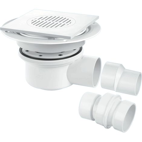 McAlpine TSG52T6WH Two Piece 50mm Water Seal Trapped Gully, Tile/Grating with removable Grid, 2" Horizontal Outlet and 2" x 1½" Socket Reducer (1/2)