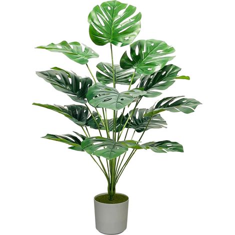 Fausses Plantes Artificielles Interieur, Plante Artificielle Exterieur, Grande Faux Tropicales Arbre en Pot pour Maison Jardin Salon Chambre Bureau Décoration (75cm Vert Monstera) (1/5)