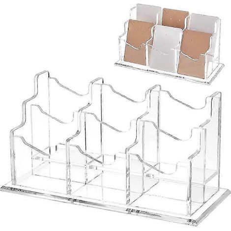 Porte-cartes de visite vertical en acrylique transparent à 6 compartiments et 2 niveaux, de bureau. (1/5)