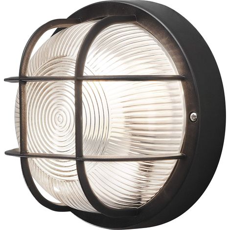 Applique Murale en Verre Transparent strié E27 Rond Round Noir (1/4)