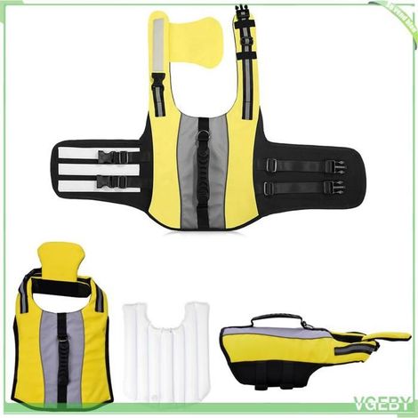 Gilet de sauvetage pour chiens - FAFEICY - Gonflable - Jaune - Poignée - Bandes réfléchissantes (1/5)