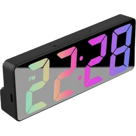 Réveil intelligent à LED avec options d'affichage personnalisables, format 12/24 heures, réglage automatique de la luminosité la nuit et couleur noire. (1/5)