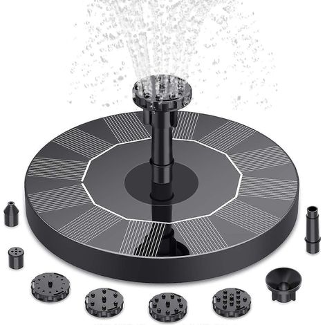 Pompe solaire pour fontaine, 1,5 W, 16 cm, avec 6 buses, idéale pour les bassins, les abreuvoirs à oiseaux, les piscines et les aquariums. (1/5)