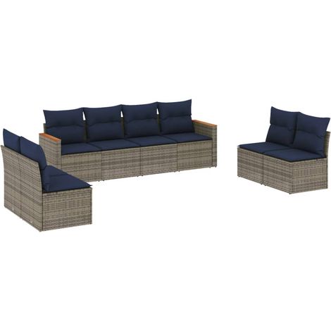 8-teiliges Gartensofa-Set mit Kissen, grau, Polyrattan vidaXL (1/5)