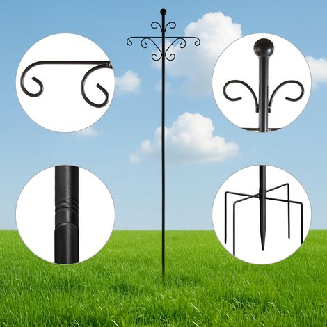 Bird Feeders Hanging Station196CM Free Standing Bird Feeder Pole with Double Shepherds Hooks Heavy Duty Metal Garden Hanging Station for Bird Feeding Station Black (2 Pack) (1/5)