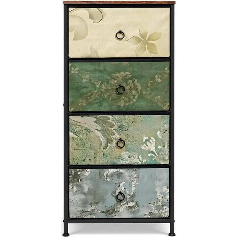 Commode vintage à 4 tiroirs en bois E1 et métal, 45 x 94,5 x 30 cm, couleur marron avec motif floral (1/5)