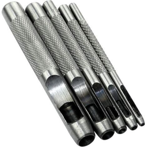 Lot de 5 Outils de Poinçonnage/Outil Perforateur/Perforatrice de 2/3/4/6/8mm - Poinçon Creux pour Faire des Trous - Ceinture/Cuire/Liège/Tissu/Bracelet de Montre - Marteau - Acier (1/5)