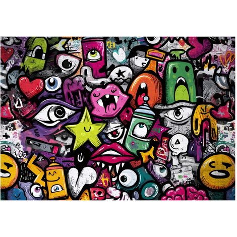 Fototapete Graffiti Bunt – Moderne Großformat Wandtapete 200x140 cm – Für Teenagerzimmer