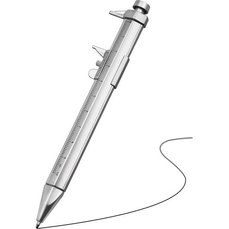 Pied À Coulisse - 0-100 mm - Stylo Règle Multifonction - Embout Balle 1,0 mm - En Plastique - Pour Écoliers Et Apprentis - 1 Pièce (1/5)