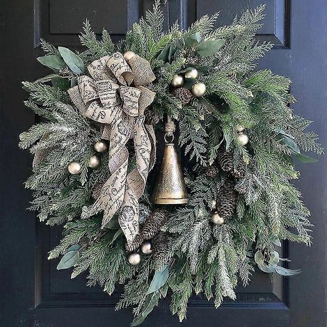 Couronne de Noël champêtre avec clochette, décoration de porte d'entrée (1/3)