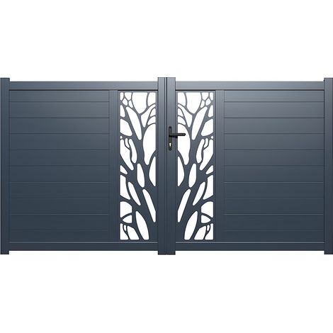 Cancello elettrico battente in kit L300 x H164 cm Alluminio semi traforato con motivi Antracite - LABRIT II