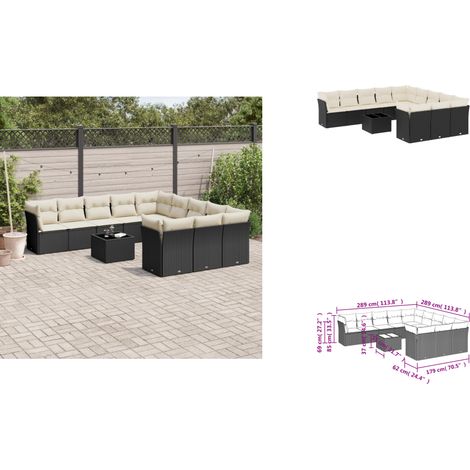 12-tlg. Garten-Sofagarnitur mit Kissen Schwarz Poly Rattan - Gartenmöbel Set - PE-Rattan Möbel - Outdoor Sofa - Esstisch - Lounge Set (1/3)