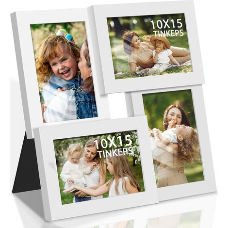 Lot de 4 cadres photo 10 x 15 cm blancs, cadres multiples pour plusieurs images, à poser sur une table ou à accrocher au mur, en orientation verticale ou horizontale (1/5)