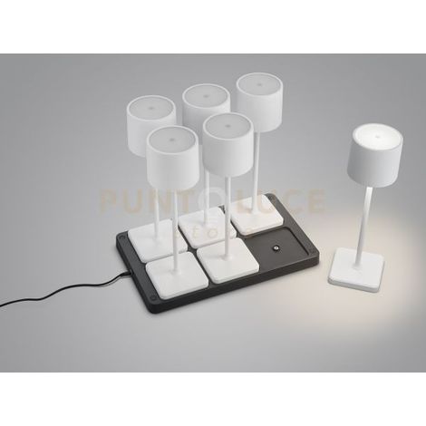 FERNANDEZ SET DI 6 LAMPADE DA ESTERNO CON VASSOIO RICARICA DA APPOGGIO A INDUZIONE BIANCHE CON REGOLAZIONE INTENSITA', TEMPERATURA DI COLORE H.38CM IP54 LED 1,5W 130lm, 2700+4000+6000K