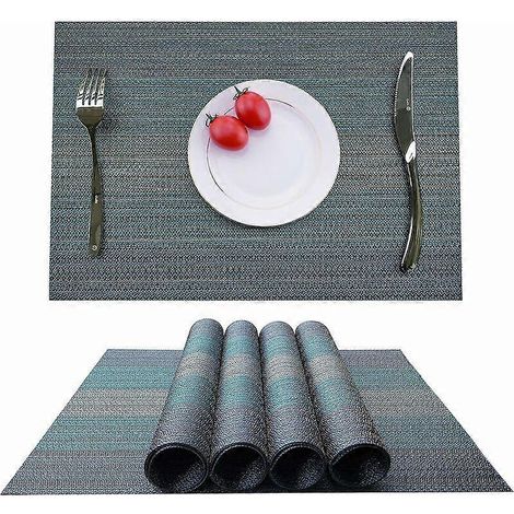 Set de 4 sets de table antidérapants et lavables en PVC résistant à l'usure et à la chaleur, pour la maison, le restaurant et la table à manger, bleu, 45 x 30 cm (1/5)