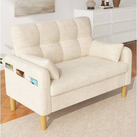 CHICFURN Divano 2 posti 119x78x85 cm in ciniglia beige con 2 cuscini e tasca laterale (1/5)
